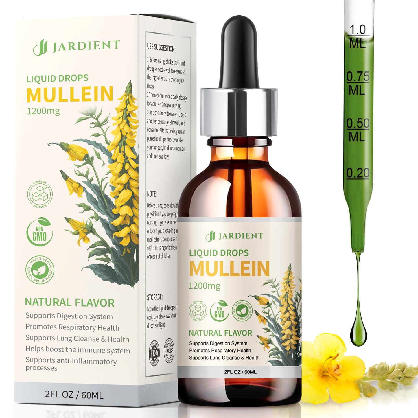 Organic Mullein Drops for Lungs : Mullein Leaf Extract for Lungs- Clean Lung Detox for Smokers-Health and Immune Support Drops, Natural Flavor 2fl.oz