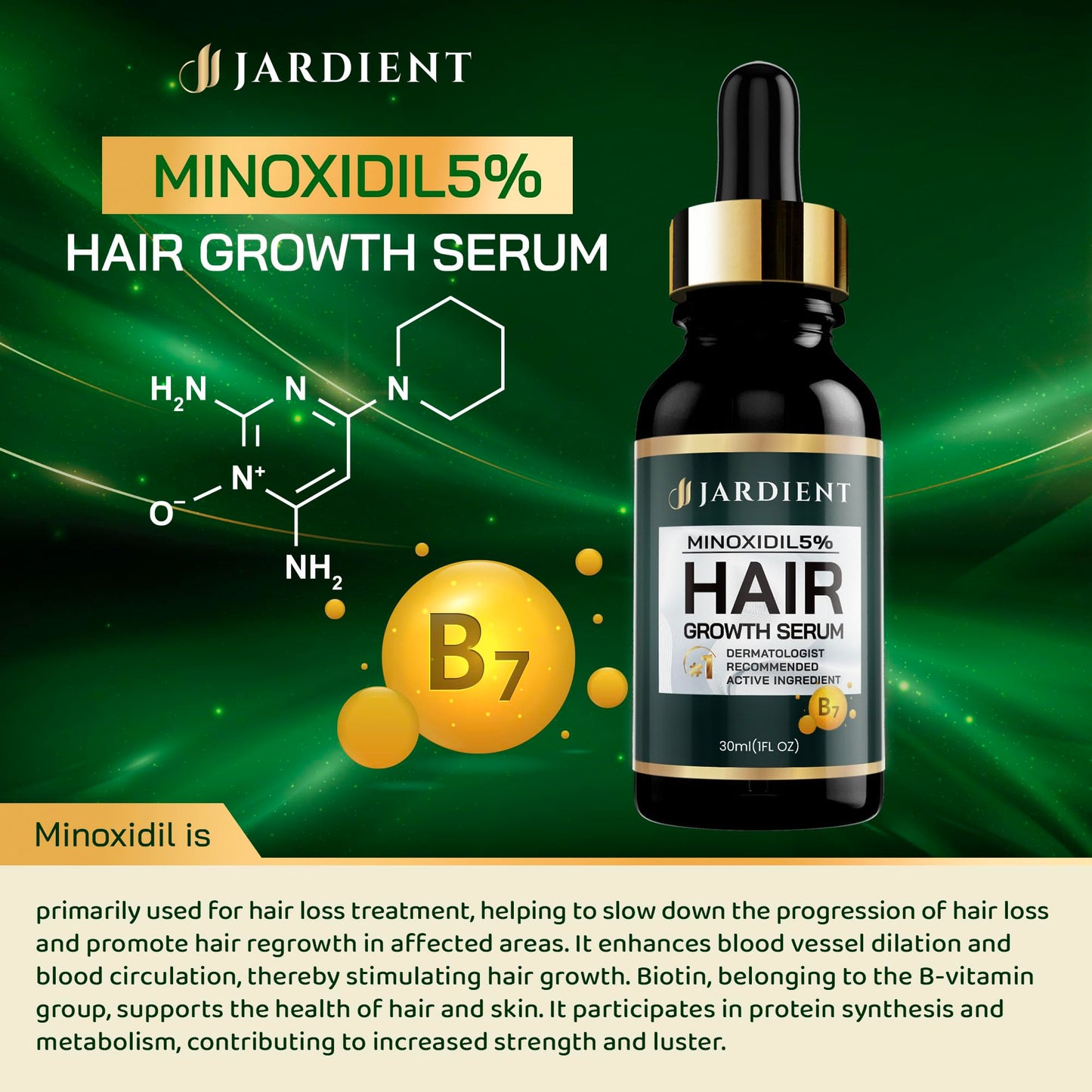 Minoxidil and Biotin Hair Growth Oil for Beards and Preventing Hair Thinning - 5% Minoxidil for Men and Women, 1 Fl Oz