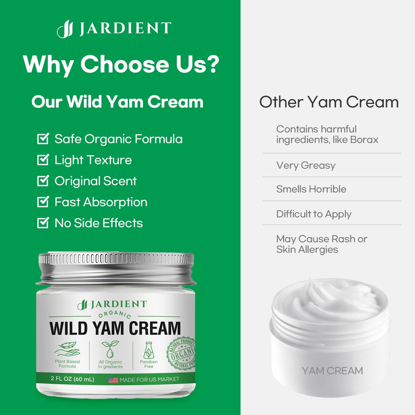 Wild Yam Cream Hormone Balance: Natural Organic Formula for Menopause Relief & Menstrual Support Like Hot Flashes Night Sweats -2 Oz