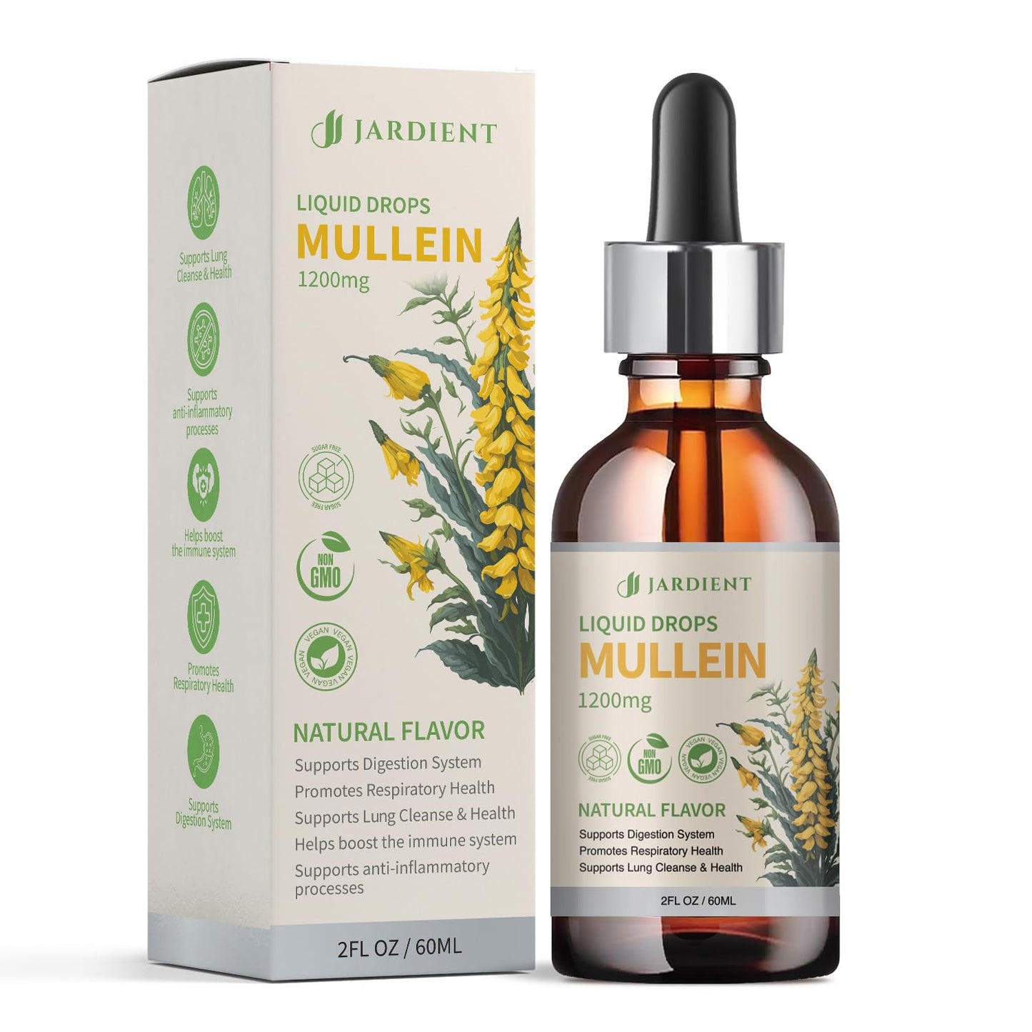 Organic Mullein Drops for Lungs : Mullein Leaf Extract for Lungs- Clean Lung Detox for Smokers-Health and Immune Support Drops, Natural Flavor 2fl.oz