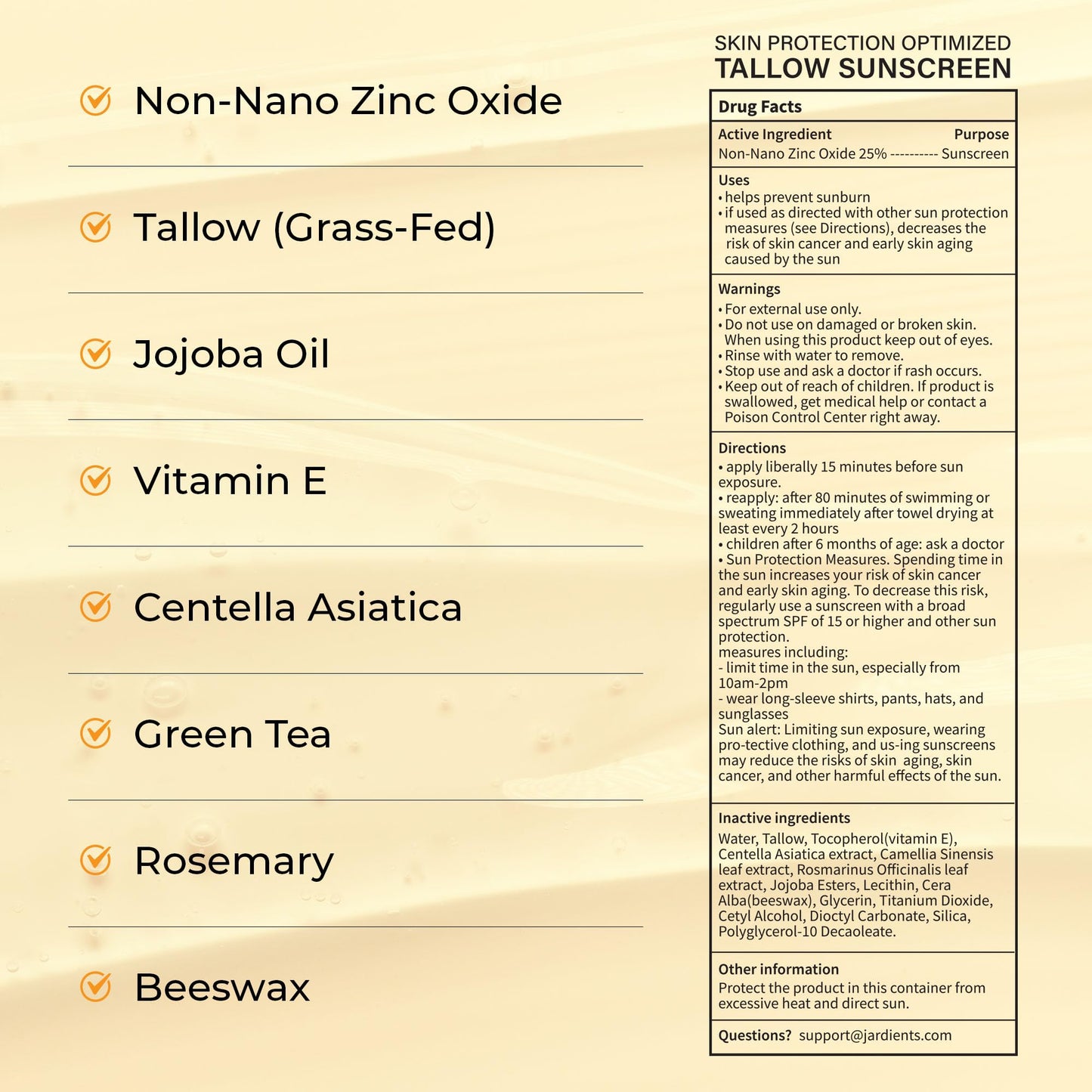 Tallow Sunscreen SPF 50 with Mineral : Instant Sun Protection Zinc Oxide Sunblock- Natural Tallow & Zinc Oxide - Non Greasy Formula with Beeswax 3 Fl oz, 85g