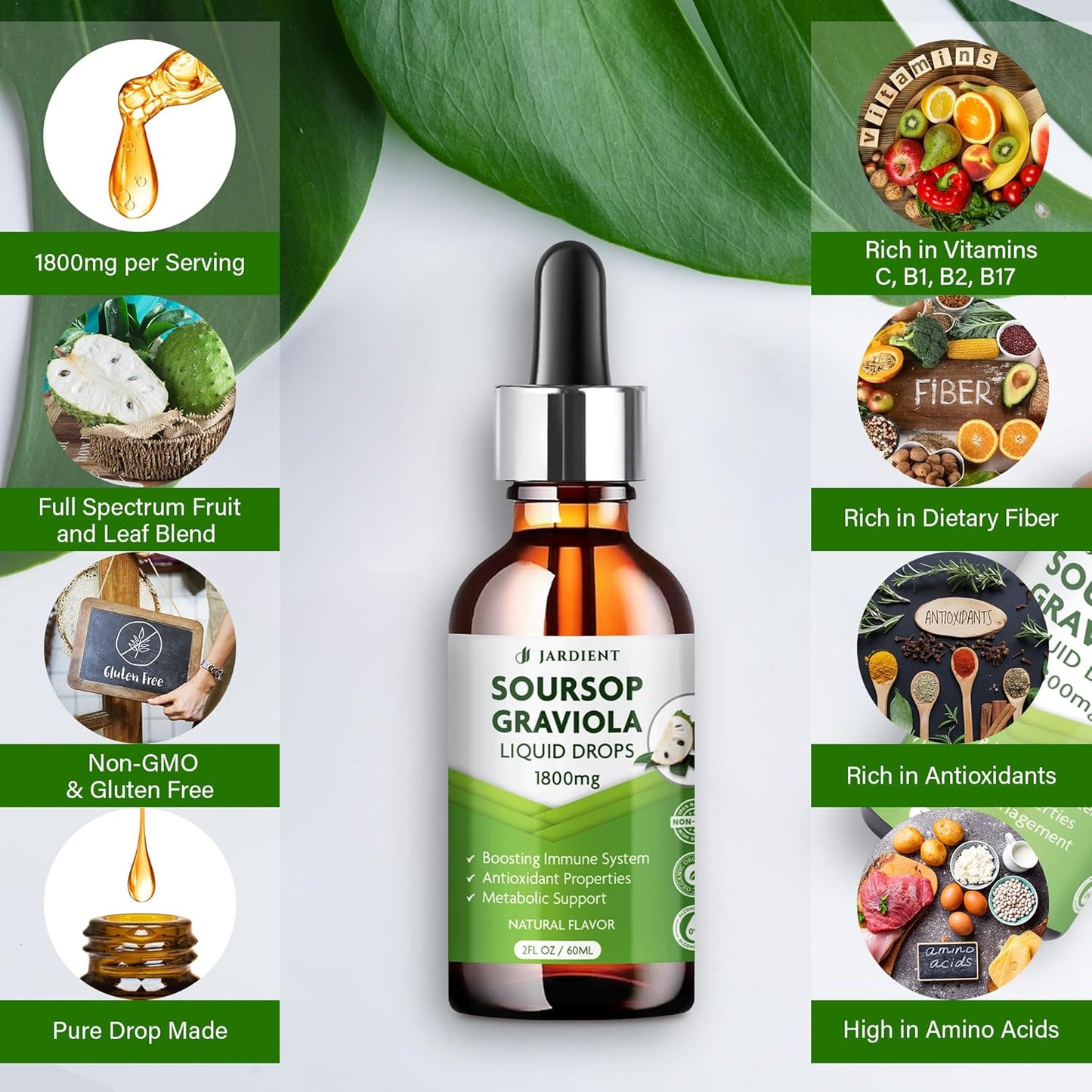 Soursop Bitters Liquid Oil : Graviola Soursop Extract- Organic for Cell Support and Regeneration- Soursop Tincture Edible 2 fl oz