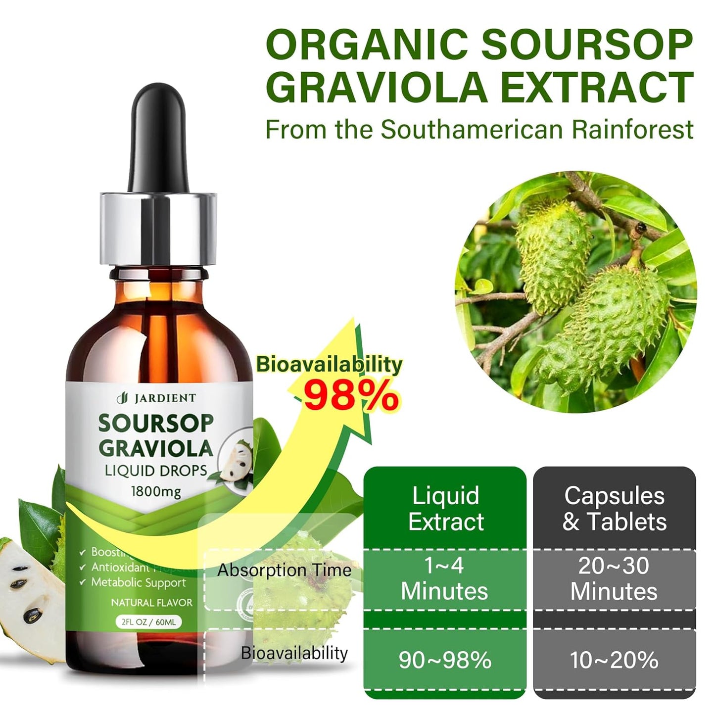Soursop Bitters Liquid Oil : Graviola Soursop Extract- Organic for Cell Support and Regeneration- Soursop Tincture Edible 2 fl oz