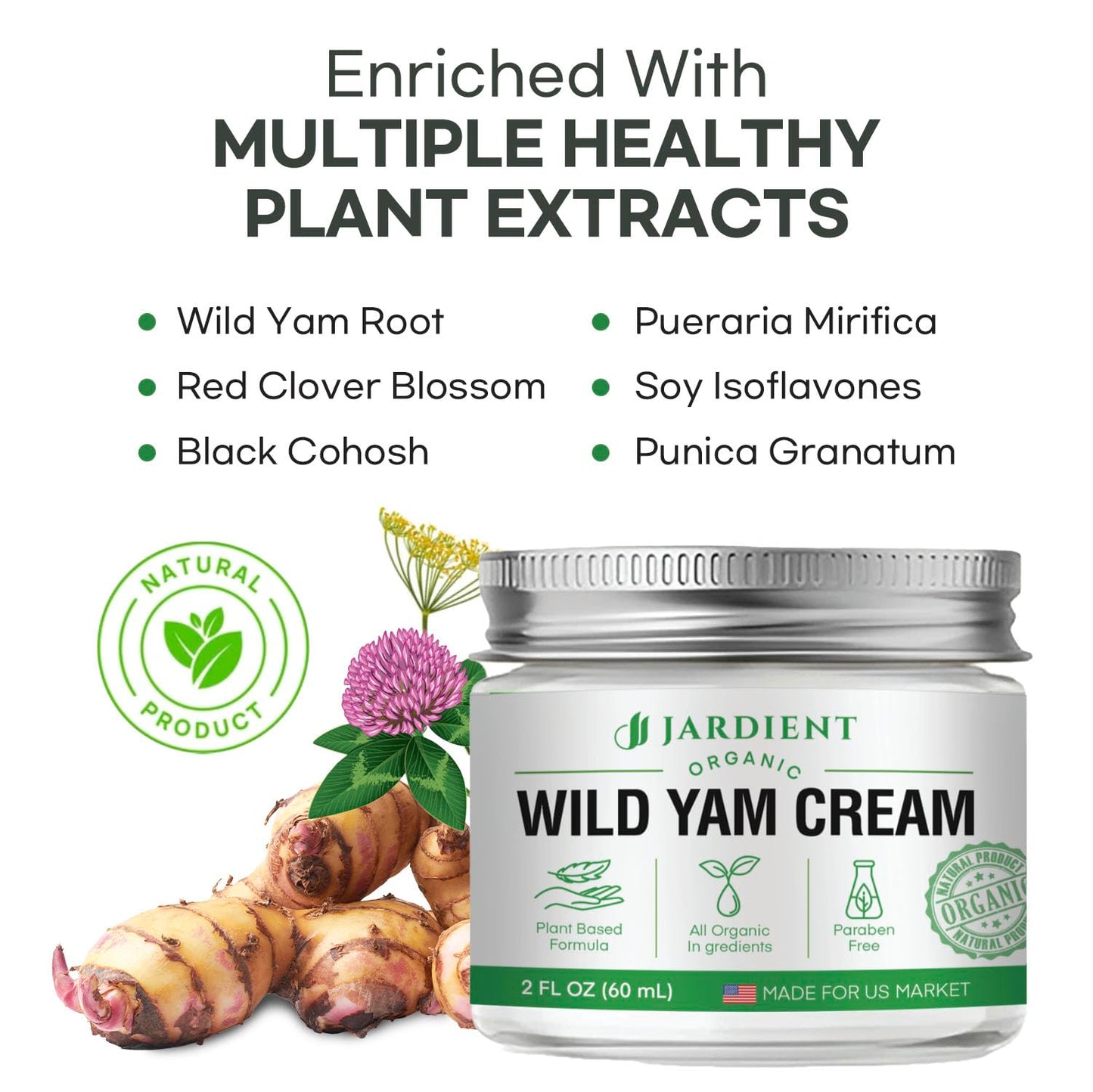Wild Yam Cream Hormone Balance: Natural Organic Formula for Menopause Relief & Menstrual Support Like Hot Flashes Night Sweats -2 Oz