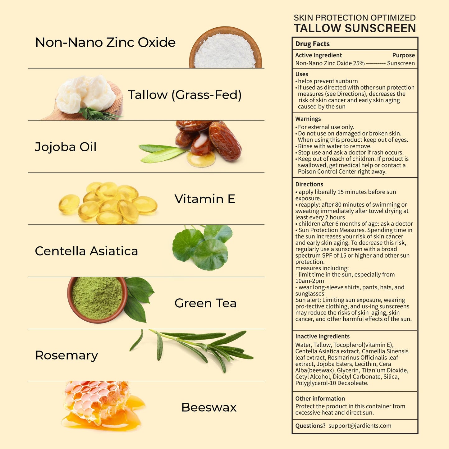 Tallow Sunscreen SPF 50 with Mineral : Instant Sun Protection Zinc Oxide Sunblock- Natural Tallow & Zinc Oxide - Non Greasy Formula with Beeswax 3 Fl oz, 85g